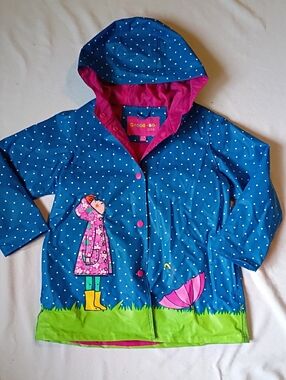Wippette Kids Blue Polka Dot Raincoat With Pink Lining